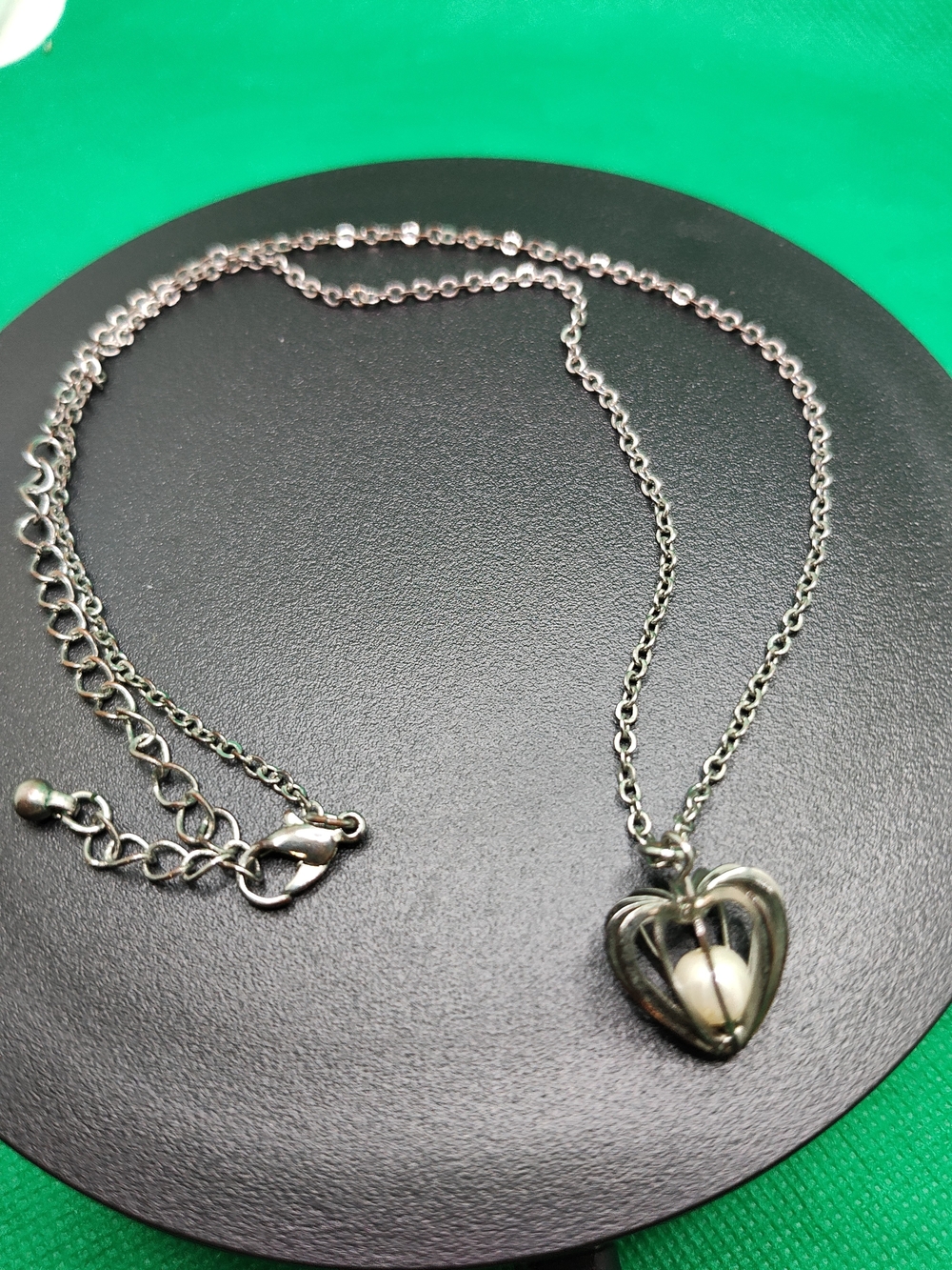 Silver Heart Cage Pendant Necklace with Pearl Accent